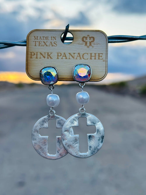 Shop Envi Me Earring The Pink Panache Pearl Drop Silver Cross Earrings
