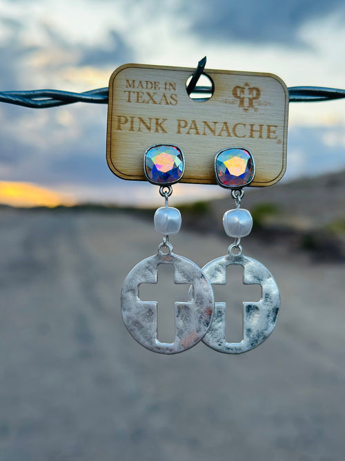 Shop Envi Me Earring The Pink Panache Pearl Drop Silver Cross Earrings