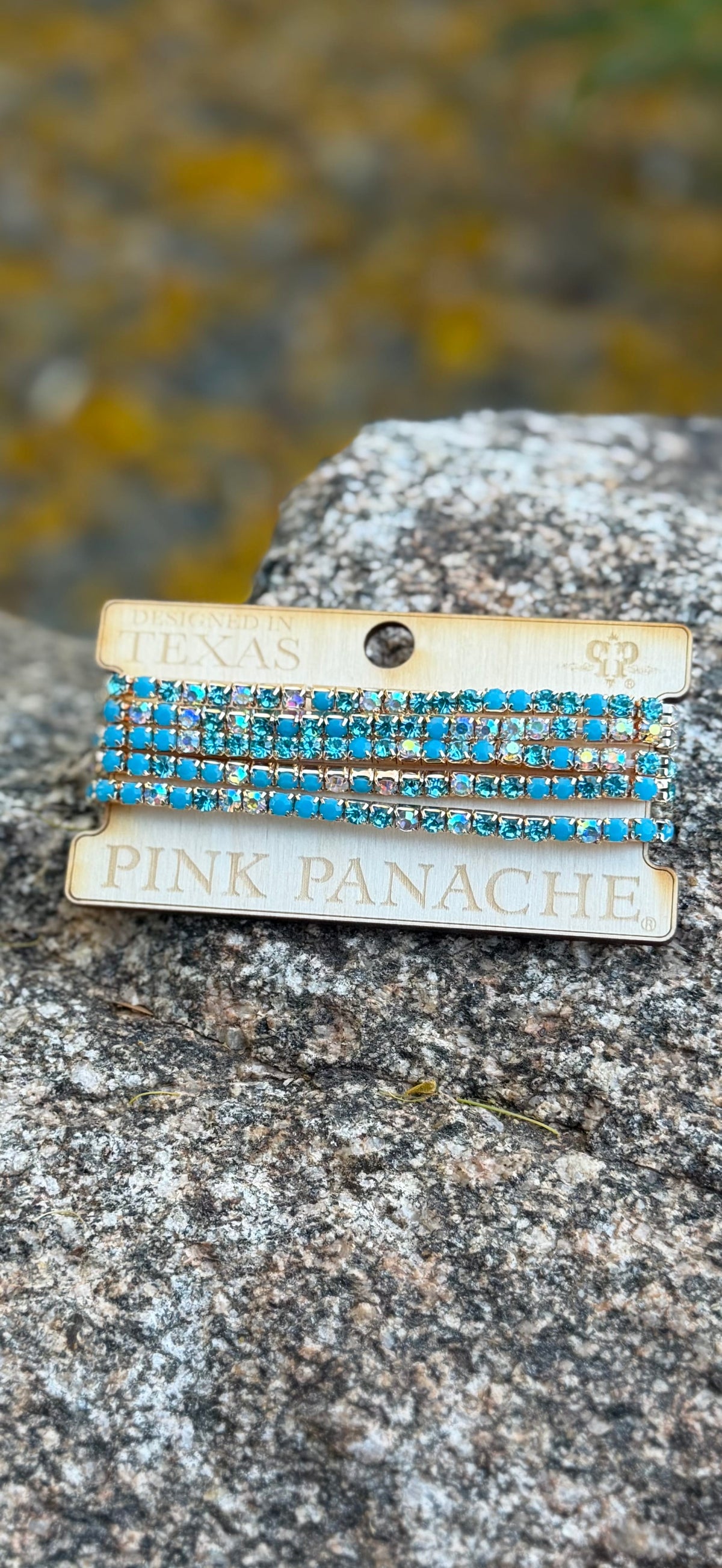 Shop Envi Me Jewelry Stack Set / Turquoise Gold The Pink Panache Turquoise AB Skinny Stack Rhinestone Bracelet Set