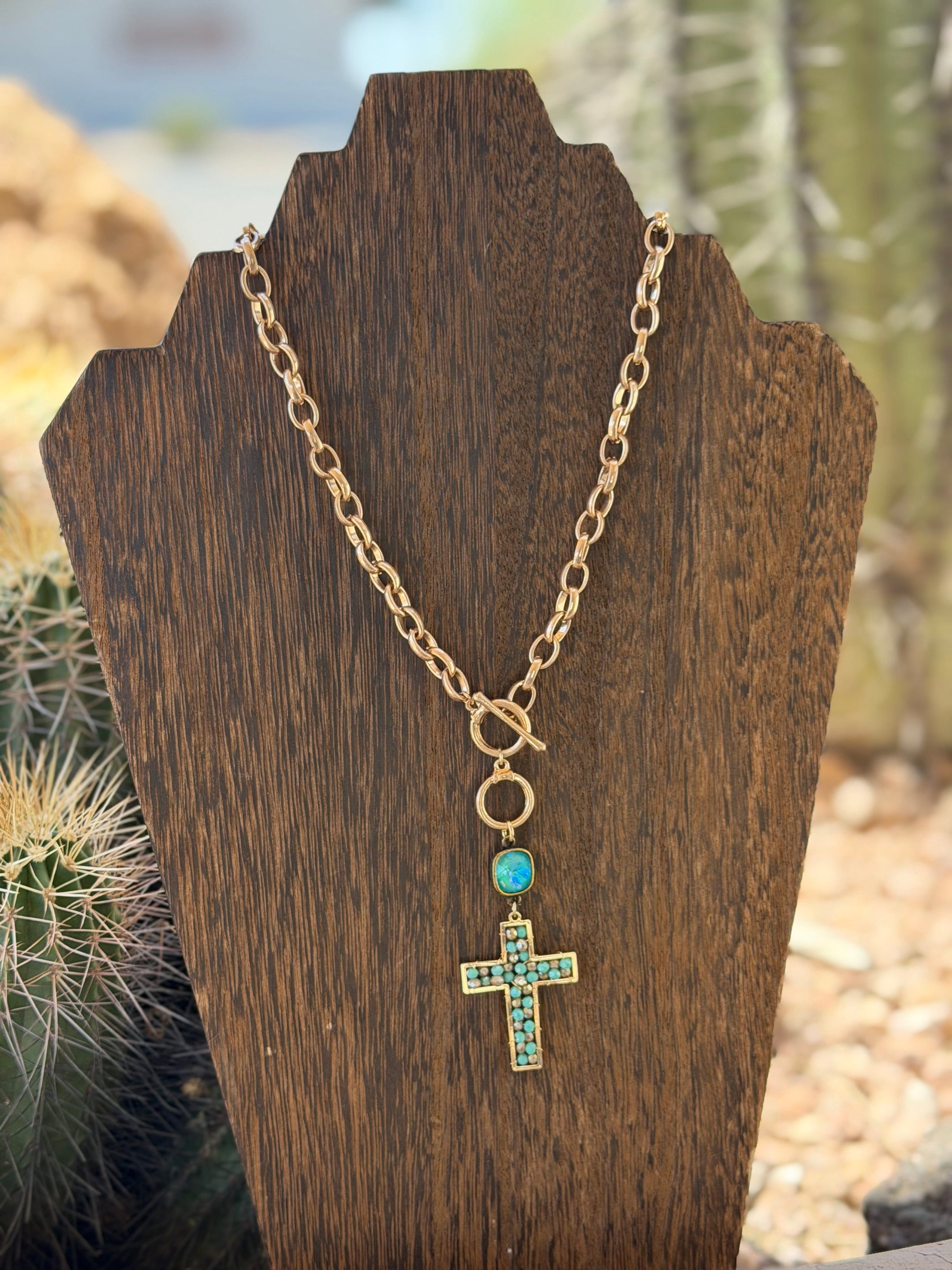 Shop Envi Me Jewelry Necklace / Multi The Pink Panache Turquoise Crystal Gold Necklace
