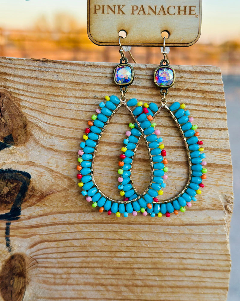 Shop Envi Me Earrings Gold The Pink Panache Turquoise & Multi Oval Bead Earrings