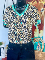 Shop Envi Me Tops and Tunics The Pop of Turquoise Leopard Top