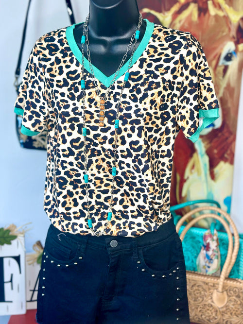 Shop Envi Me Tops and Tunics The Pop of Turquoise Leopard Top