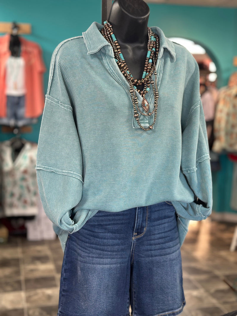 Shop Envi Me Tops and Tunics The Pop of Turquoise Pullover
