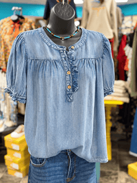 Shop Envi Me Tops and Tunics The Pretty Bit Of Ruffle Denim Top