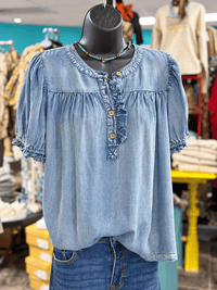 Shop Envi Me Tops and Tunics The Pretty Bit Of Ruffle Denim Top