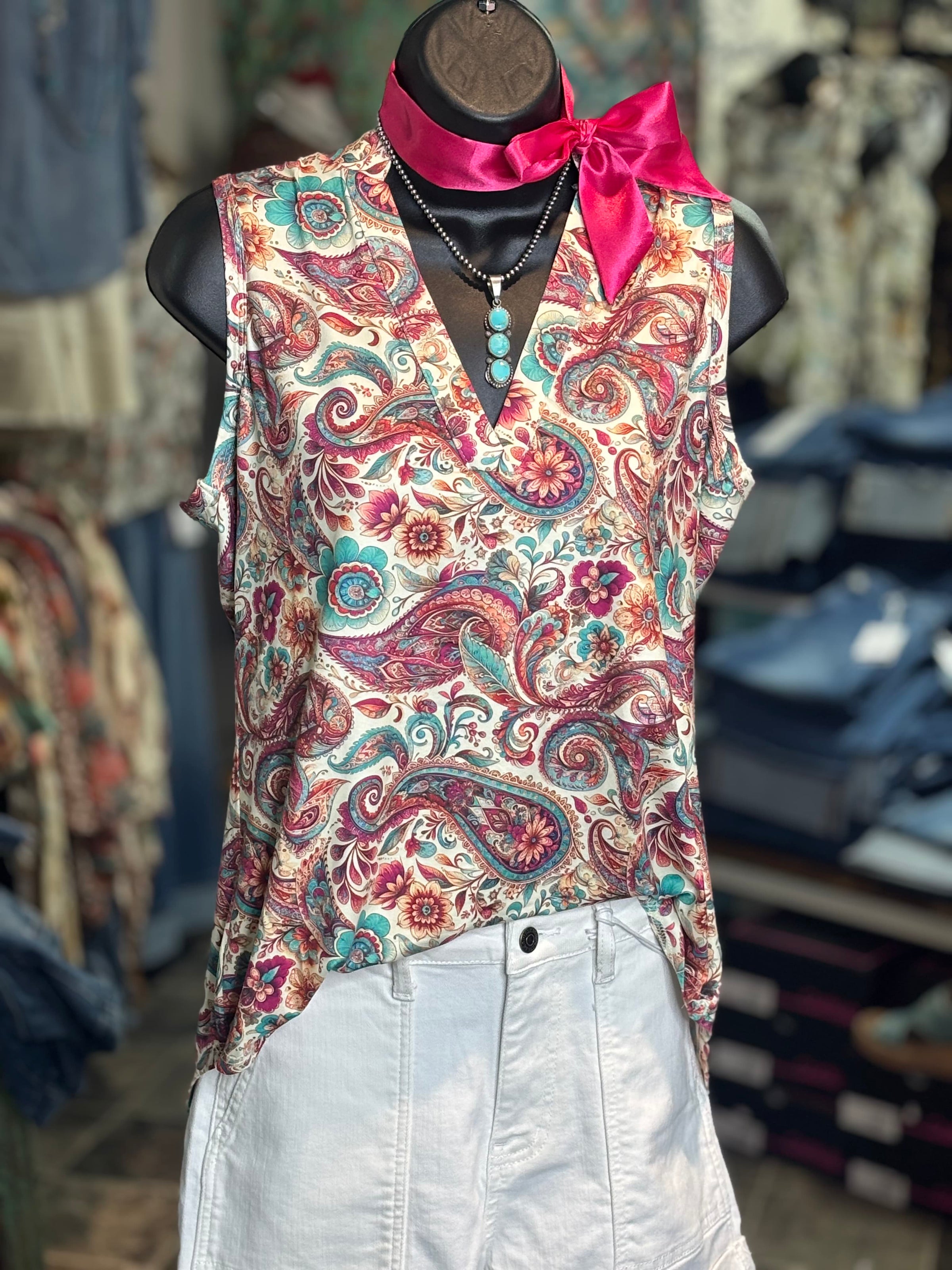 Shop Envi Me Tops and Tunics The Puerto Valletta Paisley Floral Sleeveless Top