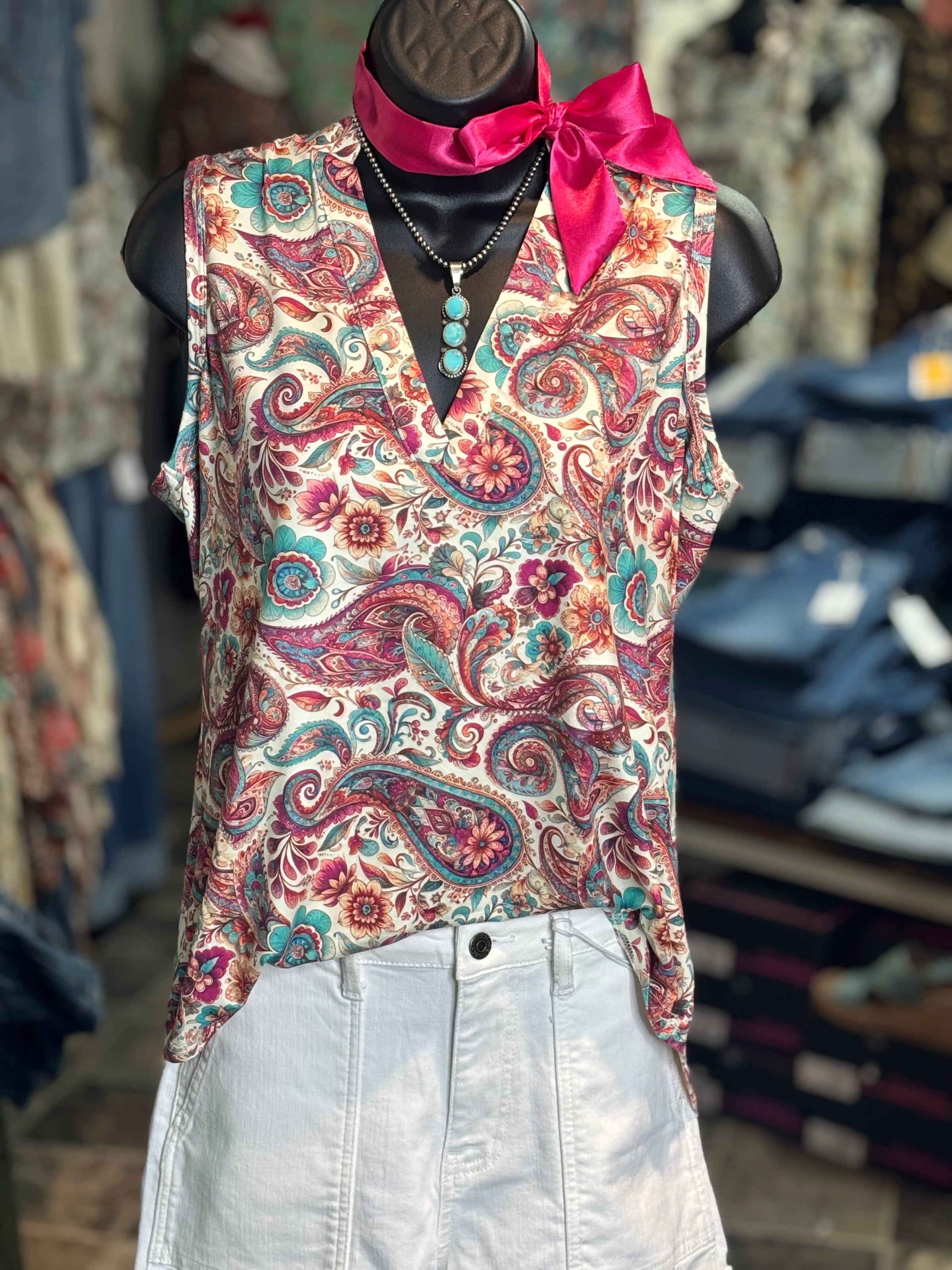Shop Envi Me Tops and Tunics The Puerto Valletta Paisley Floral Sleeveless Top