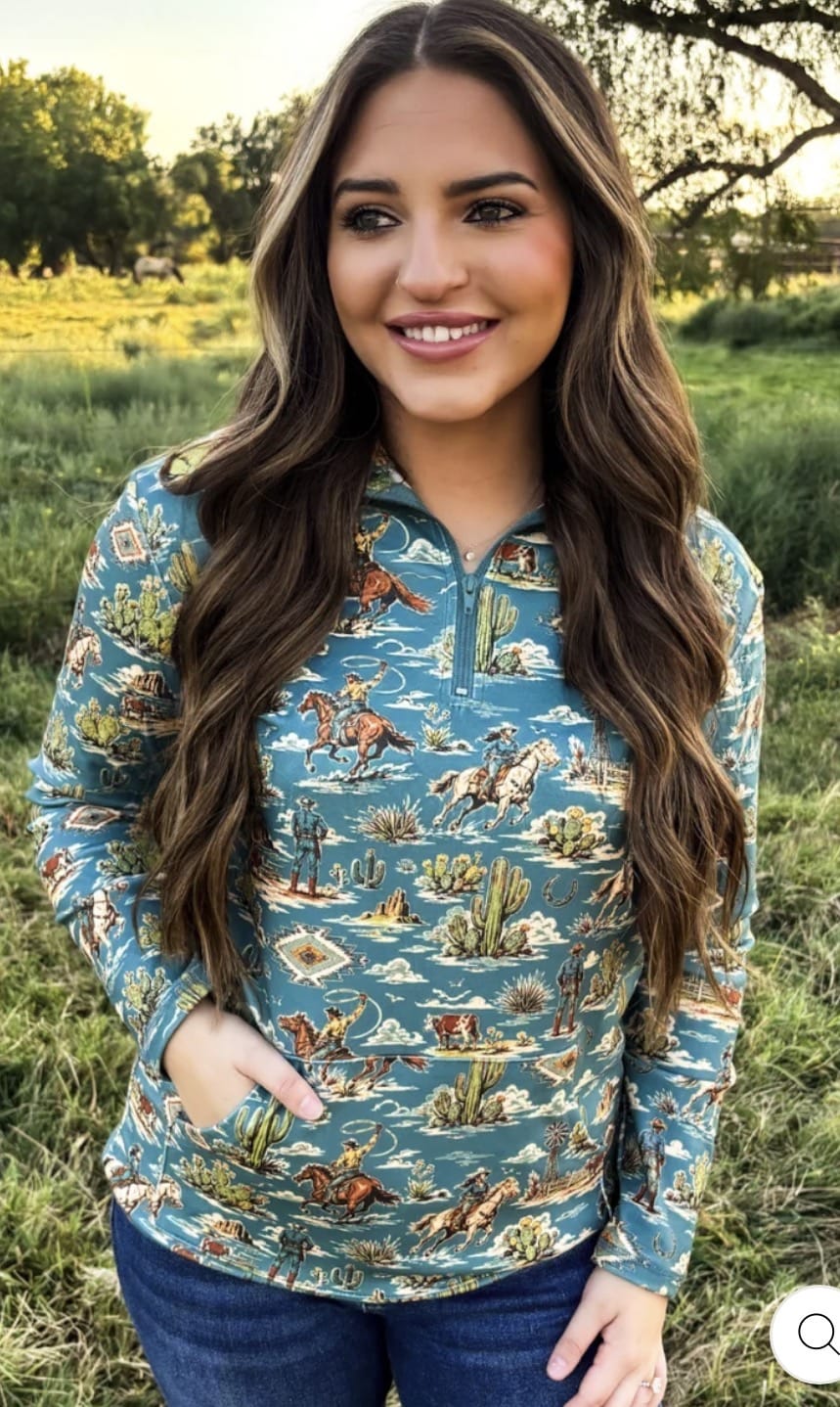 Shop Envi Me Tops and Tunics The Raised On The Ranch Quarter Zip Aztec Pullover