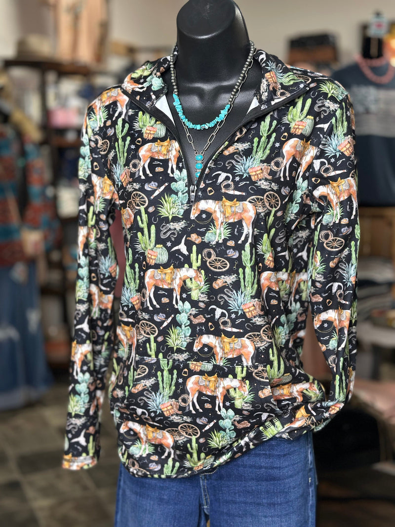 Shop Envi Me Tops and Tunics The Ranch Horses & Cactus Quarter Zip Aztec Pullover