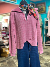Shop Envi Me Tops and Tunics The Raspberry Amarillo Waffle Quarter Zip Top