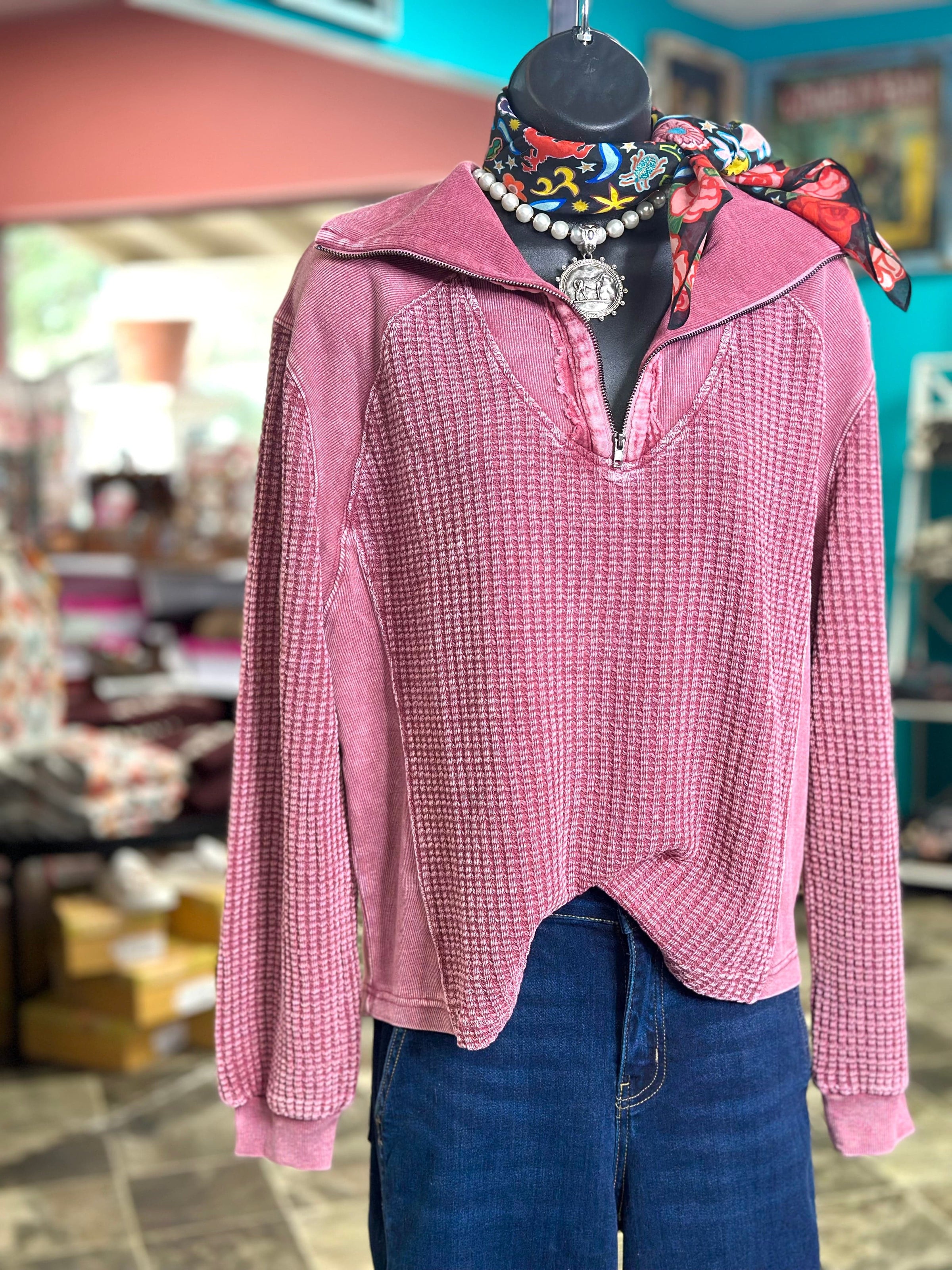 Shop Envi Me Tops and Tunics The Raspberry Amarillo Waffle Quarter Zip Top