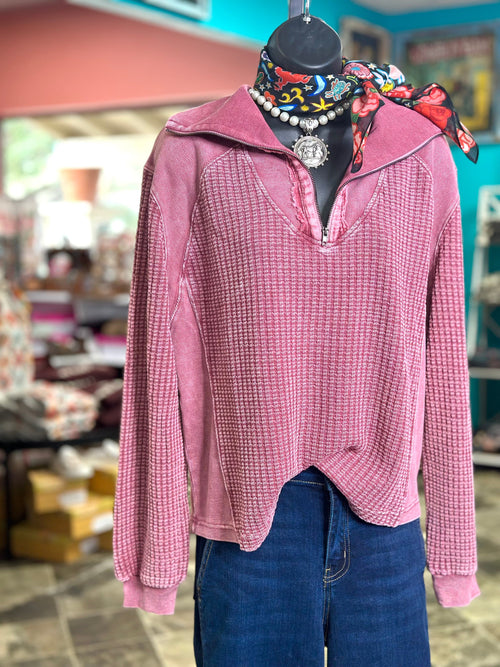 Shop Envi Me Tops and Tunics The Raspberry Amarillo Waffle Quarter Zip Top