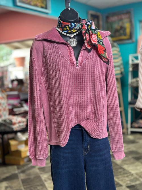 Shop Envi Me Tops and Tunics The Raspberry Amarillo Waffle Quarter Zip Top