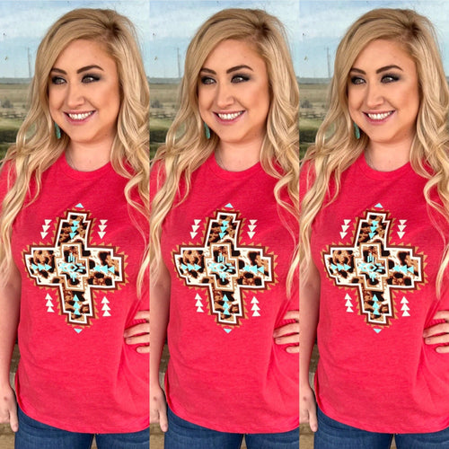 Shop Envi Me Tops and Tunics The Red City Kitty Cross Cheetah Aztec Tee