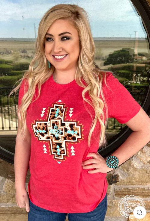 Shop Envi Me Tops and Tunics The Red City Kitty Cross Cheetah Aztec Tee