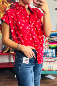 Shop Envi Me tops The Red Lucky Horseshoe Camp Shirt