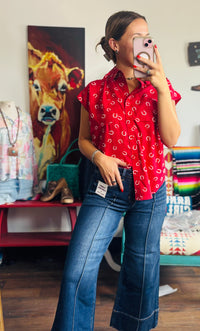 Shop Envi Me tops The Red Lucky Horseshoe Camp Shirt