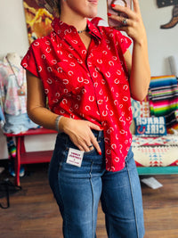 Shop Envi Me tops The Red Lucky Horseshoe Camp Shirt