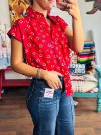 Shop Envi Me tops The Red Lucky Horseshoe Camp Shirt