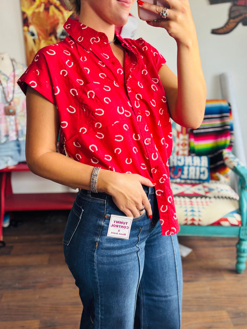 Shop Envi Me tops The Red Lucky Horseshoe Camp Shirt