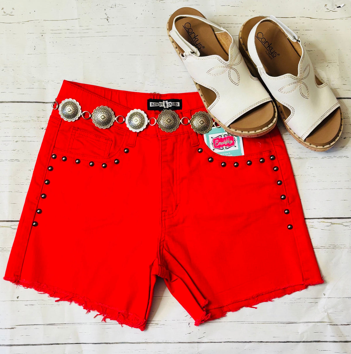 Red Ruggison Shorts The Red Summer Studded Mid Thigh Shorts – Shop Envi Me