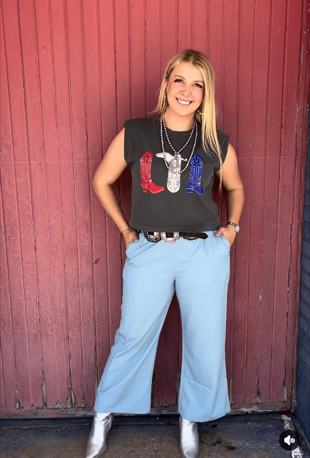 Shop Envi Me Tops and Tunics The Red White & Boots Sleeveless Mom Crop Tee