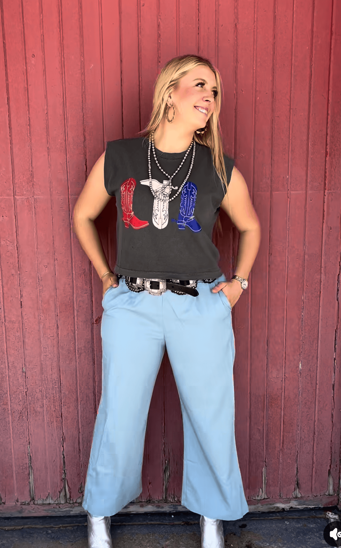 Shop Envi Me Tops and Tunics The Red White & Boots Sleeveless Mom Crop Tee