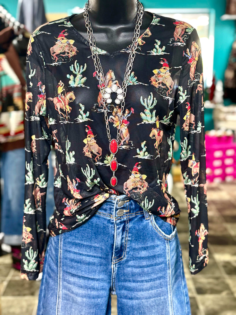 Shop Envi Me It's T-shirt Kinda Day The Retro Cactus Cowboy Mesh Top