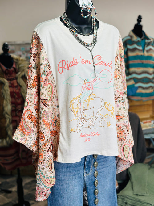 Shop Envi Me It's T-shirt Kinda Day The Retro Cowboy Paisley Flutter Sleeve Poncho Top