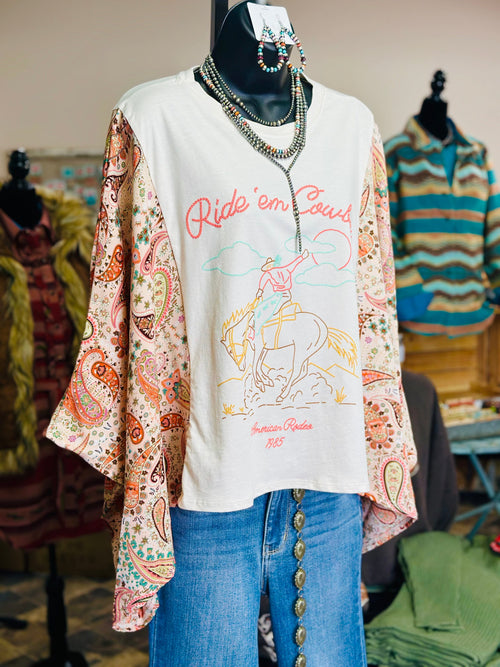 Shop Envi Me It's T-shirt Kinda Day The Retro Cowboy Paisley Flutter Sleeve Poncho Top