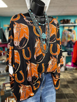 Shop Envi Me It's T-shirt Kinda Day The Retro Cowgirl Horses & Horseshoes Poncho Top