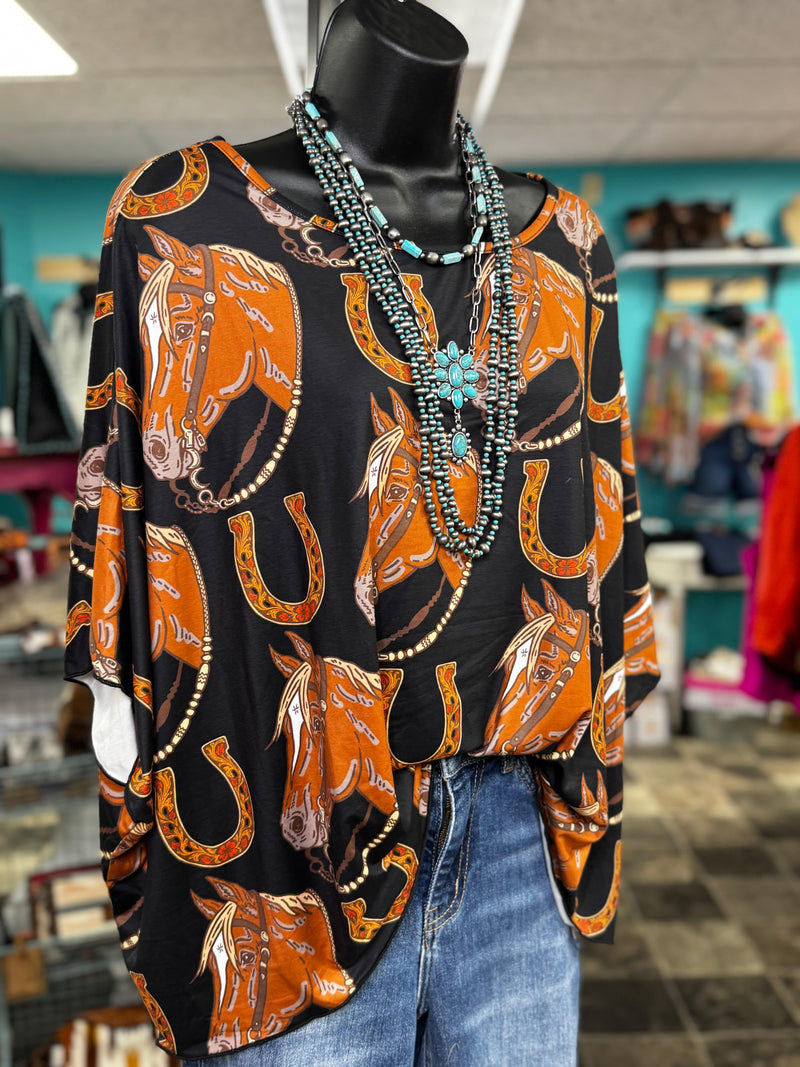 Shop Envi Me It's T-shirt Kinda Day The Retro Cowgirl Horses & Horseshoes Poncho Top