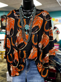 Shop Envi Me It's T-shirt Kinda Day The Retro Cowgirl Horses & Horseshoes Poncho Top