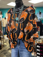 Shop Envi Me It's T-shirt Kinda Day The Retro Cowgirl Horses & Horseshoes Poncho Top
