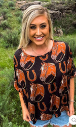 Shop Envi Me It's T-shirt Kinda Day The Retro Cowgirl Horses & Horseshoes Poncho Top