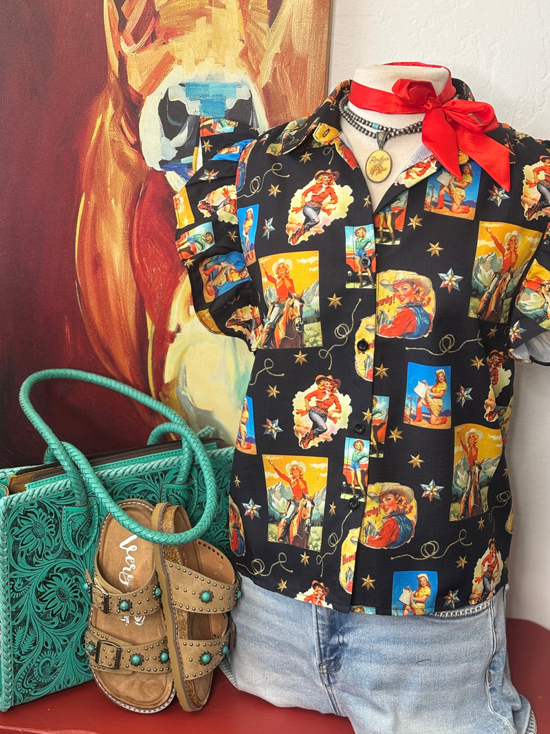 Shop Envi Me Tops and Tunics The Retro Rodeo Ruffle Top