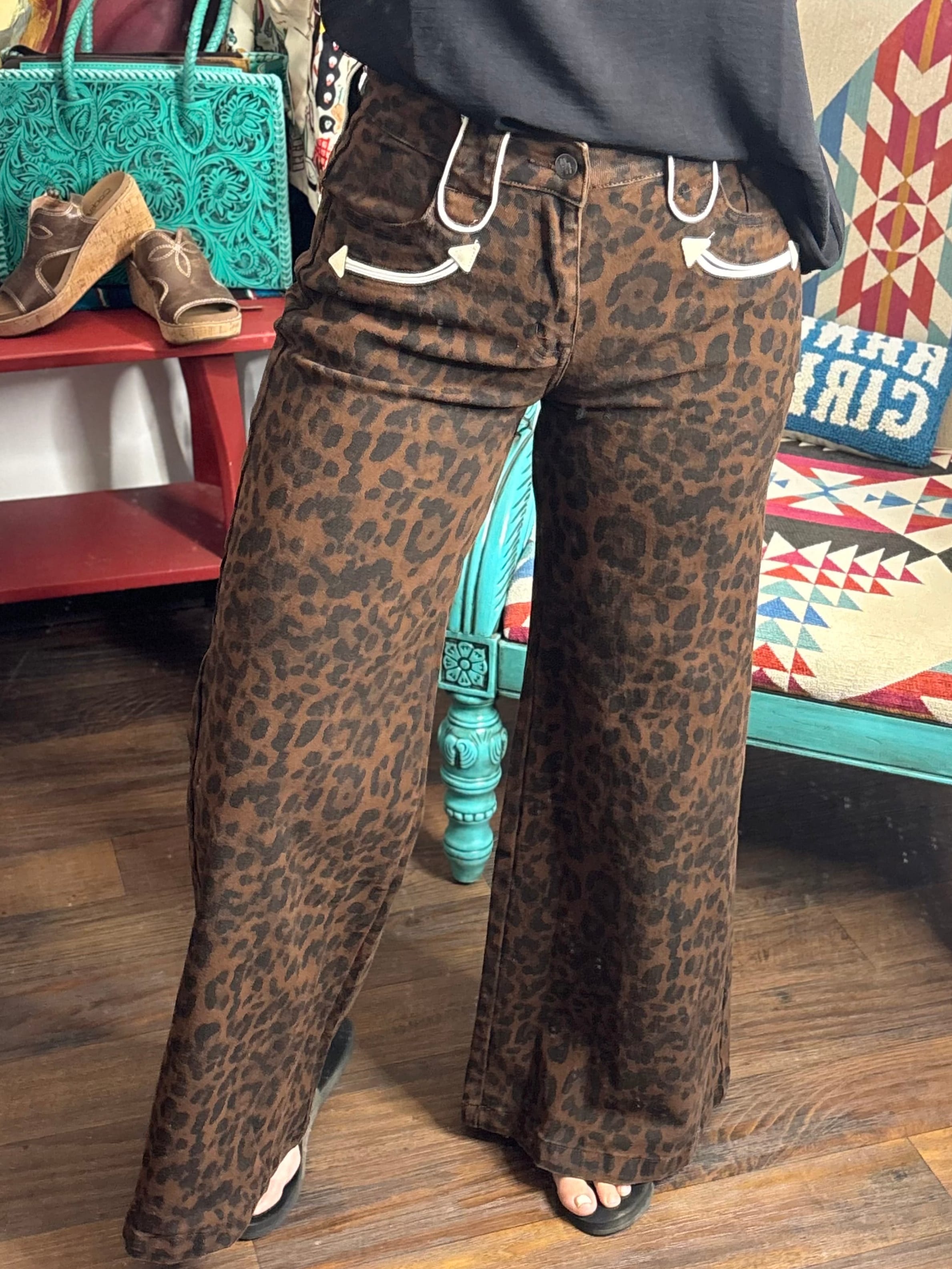 Shop Envi Me The Retro Western Leopard Wide Leg Pants