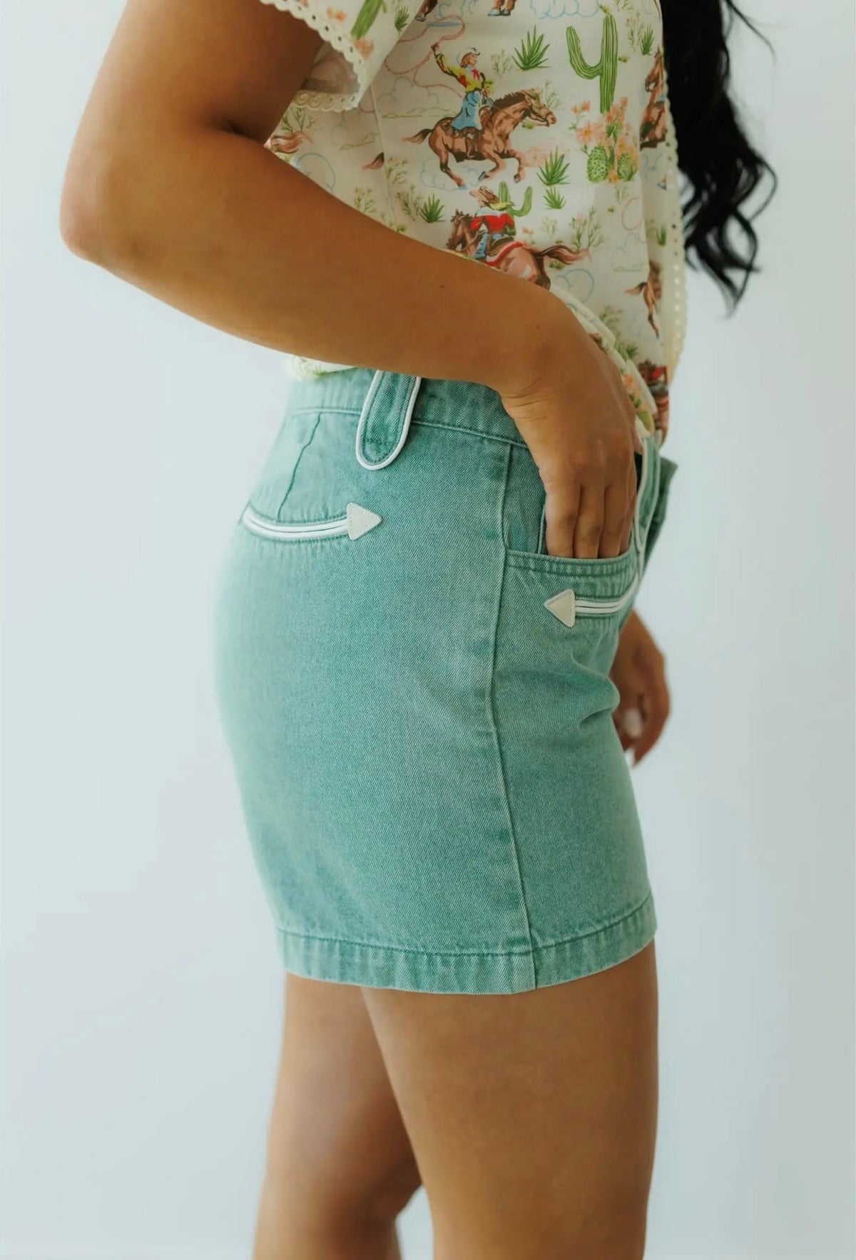 Shop Envi Me The Retro Western Turquoise Must Have Denim Shorts