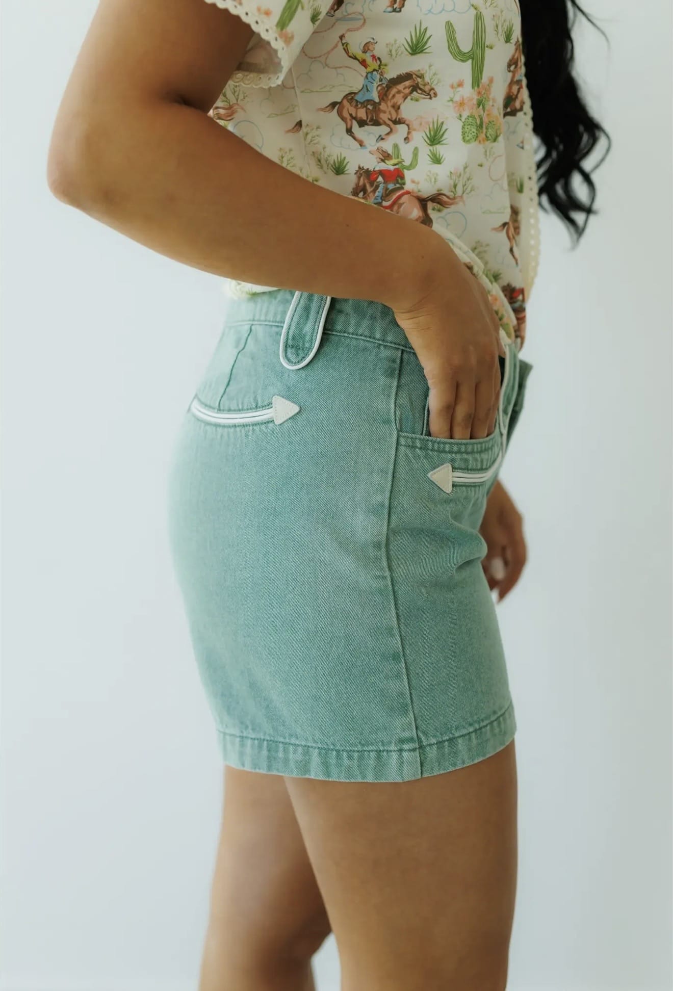 Shop Envi Me The Retro Western Turquoise Must Have Denim Shorts