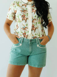 Shop Envi Me The Retro Western Turquoise Must Have Denim Shorts
