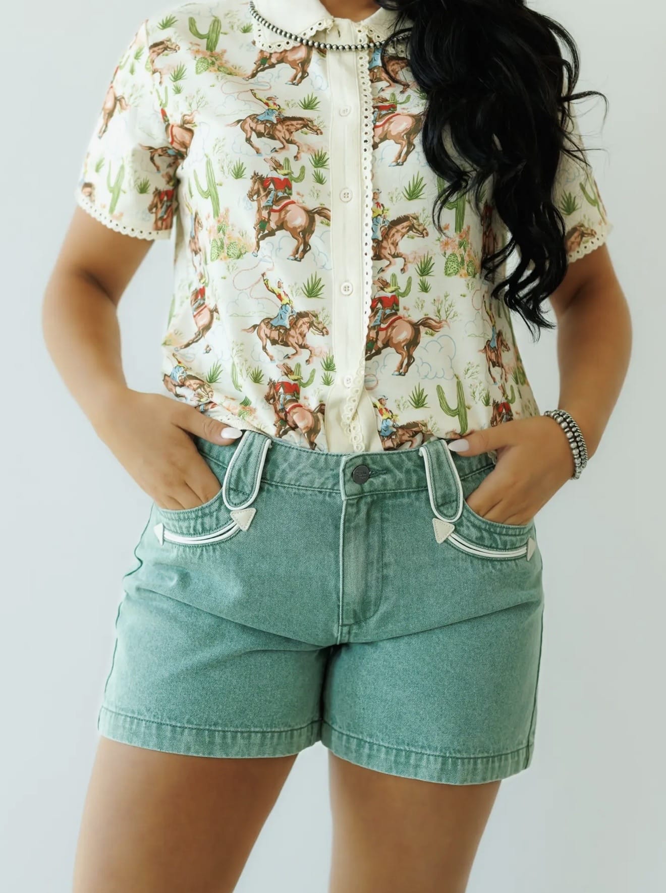 Shop Envi Me The Retro Western Turquoise Must Have Denim Shorts