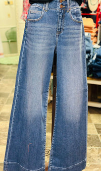 Risen Bottoms The Risen Double Button Detail Wide Leg Denim