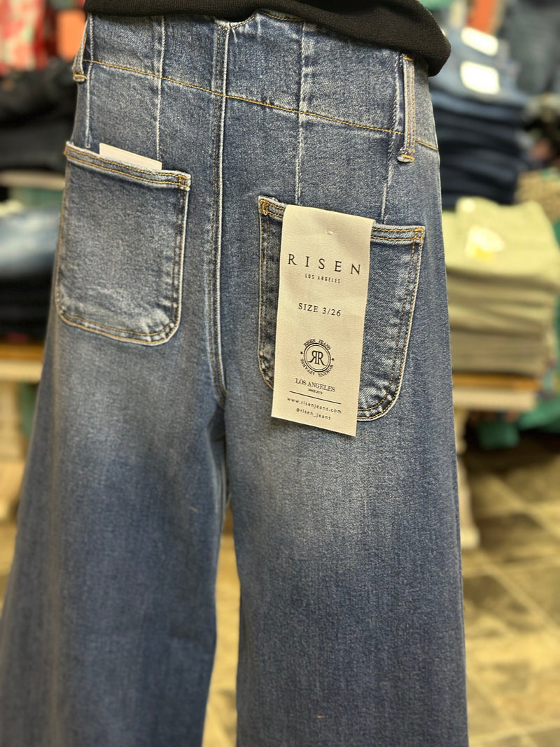 Risen Bottoms The Risen Double Button Detail Wide Leg Denim