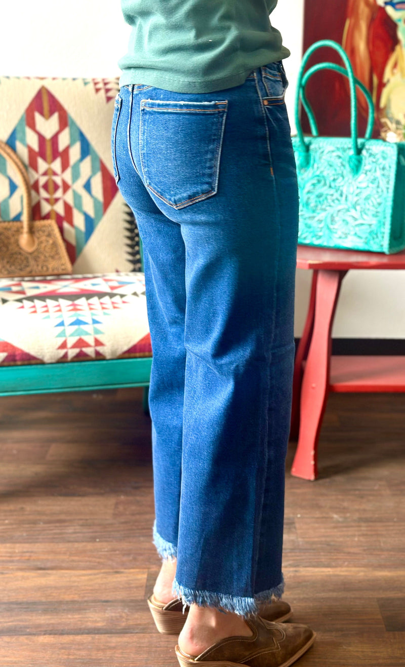 Risen Bottoms The Risen Fall Button Front Ankle Crop Denim