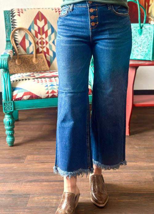 Risen Bottoms The Risen Fall Button Front Ankle Crop Denim