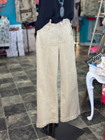 Risen The Risen Fall Khaki Wide Leg Seam Detail Crop Denim