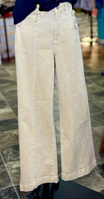 Risen The Risen Fall Khaki Wide Leg Seam Detail Crop Denim