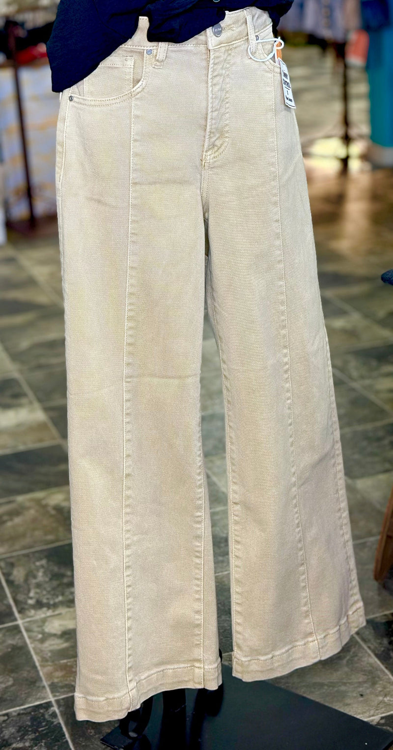 Risen The Risen Fall Khaki Wide Leg Seam Detail Crop Denim