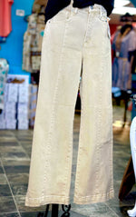 Risen The Risen Fall Khaki Wide Leg Seam Detail Crop Denim